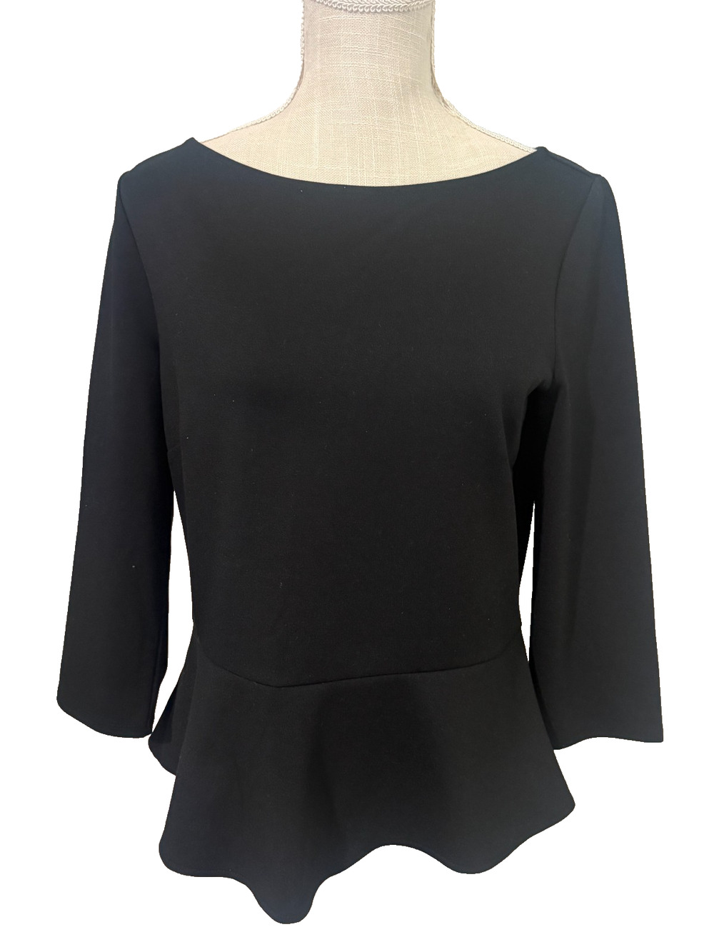 Ann Taylor LOFT Black Peplum Top Shirt Workwear Office Sophisticated Elegant - M